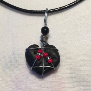 HAND CRAFTED Rare Black Sea Glass Necklace Beaded